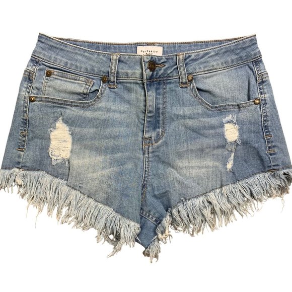 Celebrity Pink Denim Cutoff Shorts 27 Light Wash Distressed Mid Rise 5 Pocket - Picture 1 of 5
